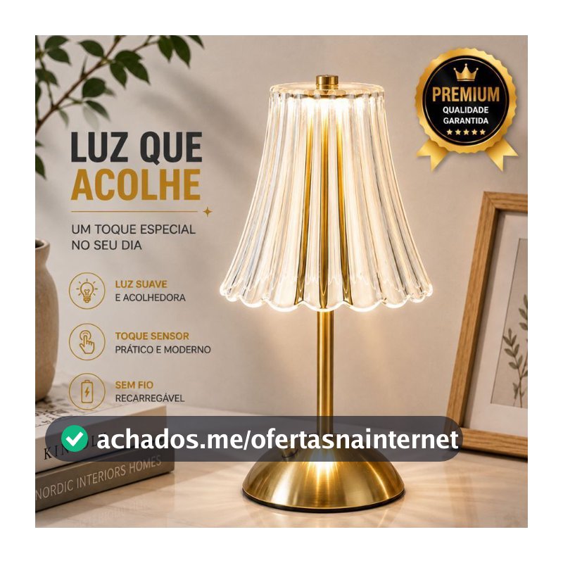 Luminária Sem Fio Recarregável LED Touch 3 Tons Abajur Dourado para Mesa Cabeceira Quarto 30cm