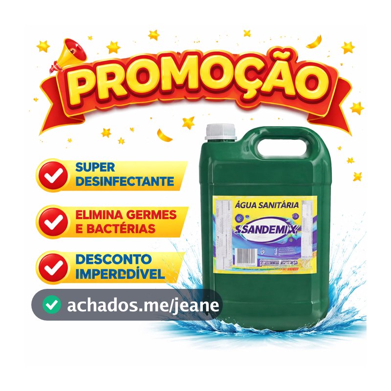Água Sanitária 5 Litros Limpeza Pesada Desinfetante Bactericida Uso Doméstico