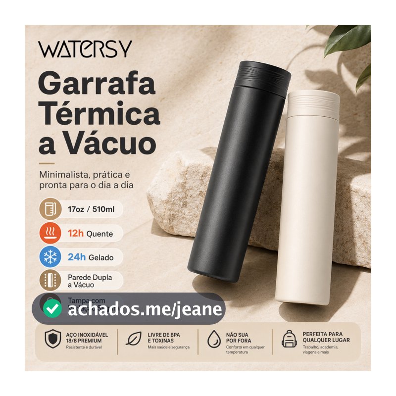 Watersy Garrafa Térmica 17oz/510ml a Vácuo Inox 18/8 Antivazamento Portátil para Café Chá Água