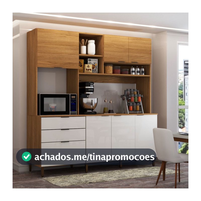 Cozinha Compacta Solaris 7 Portas 2 Gavetas Cinamomo/Off White - Panorama Móveis