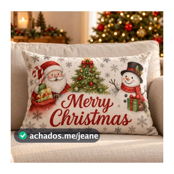 Capa de Almofadas Baguete Natalina Retangular 50x30cm Decorativa C/ Zíper Sala Quarto Feliz Natal