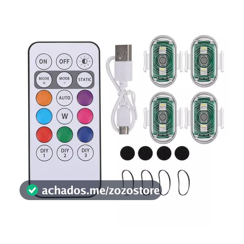 4 PCS RGB LED Luzes Estroboscópicas Com Controle Remoto Sem Fio Para Motocicleta , Sinal De Carro , Drone , 8 Cores
