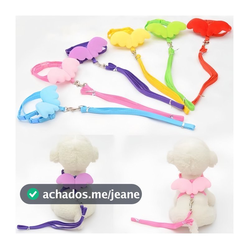 Coleira Peitoral Anjo para Gato Pet Colorido Ajustável com Guia e Asa 024-084