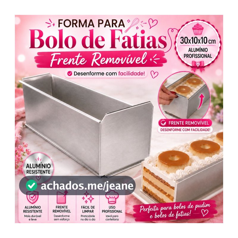 Forma Retangular Bolo Super Fatia 30x10x10cm Alumínio Frente Removível Profissional