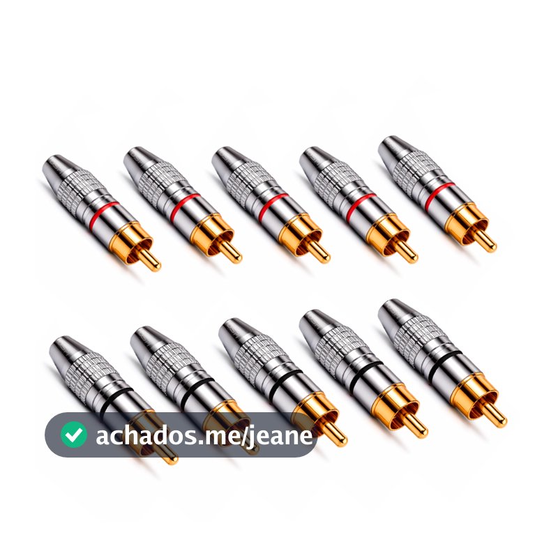 10 Plug Rca Macho Ponta Dourada Metálico Fio Cabo (5 Pares) Ponta Dourada
