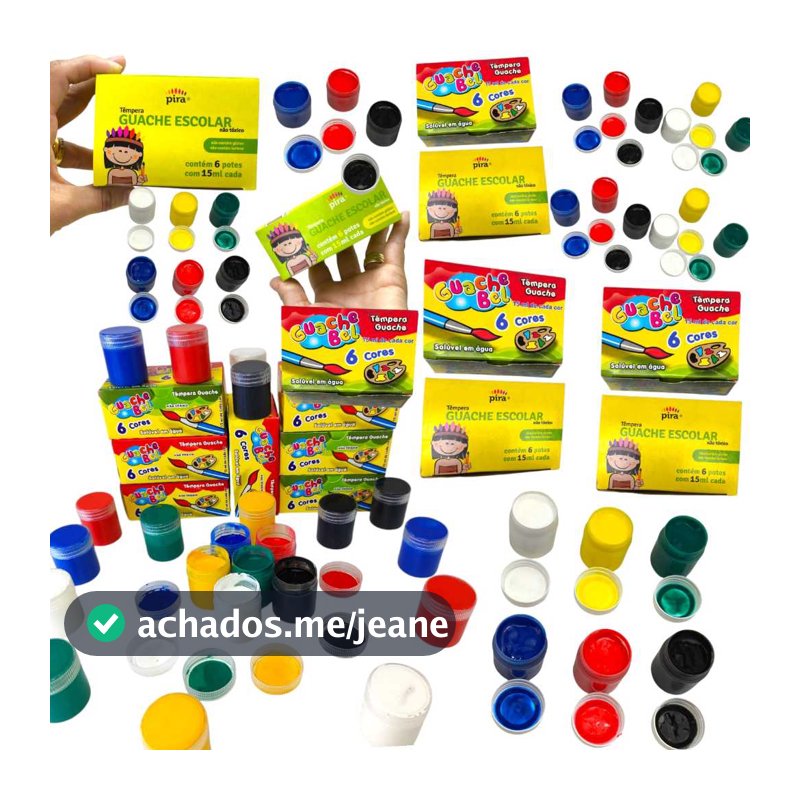 10 Cx Tinta Guache 15ml Tempera 6 Cores Pintura Aquarela Atacado Kit Escolar Infantil Lembrancinha