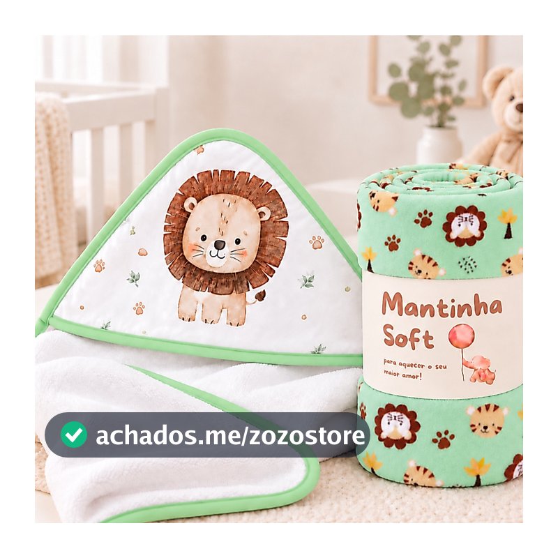 Kit Bebê 2 Peças Manta e Toalha de Banho com Capuz Enxoval Maternidade Menino Menina
