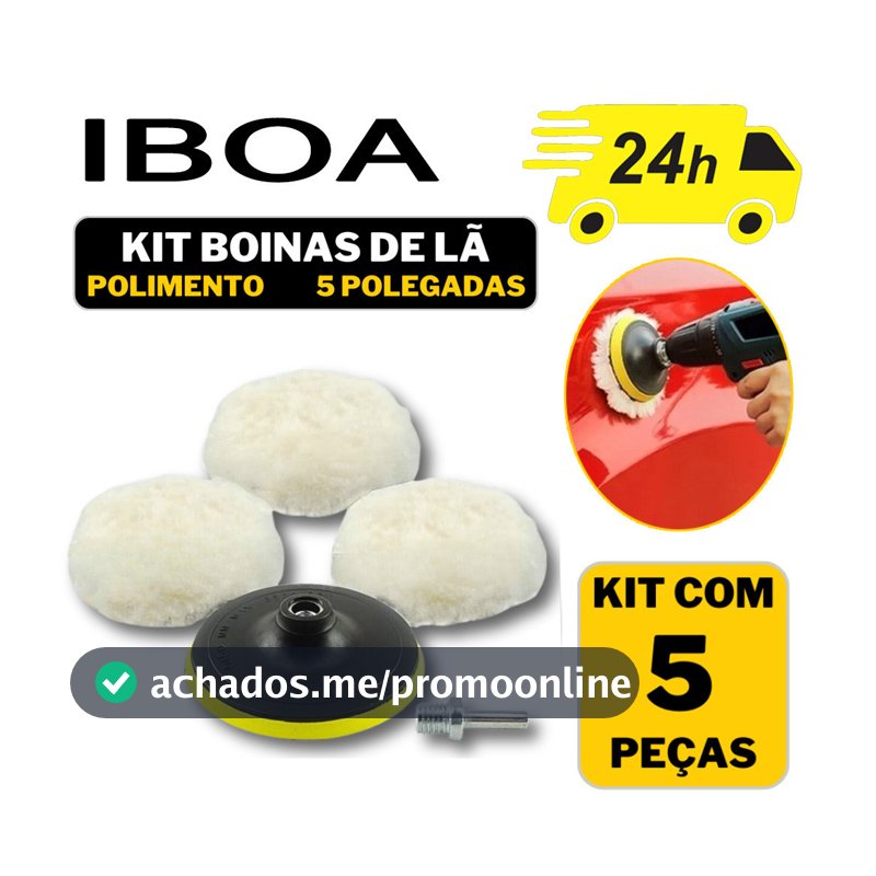 Kit 3 Boina De Lã Polimento Automotivo Suporte Com Velcro Para Politriz Parafusadeira E Furadeira 125MM