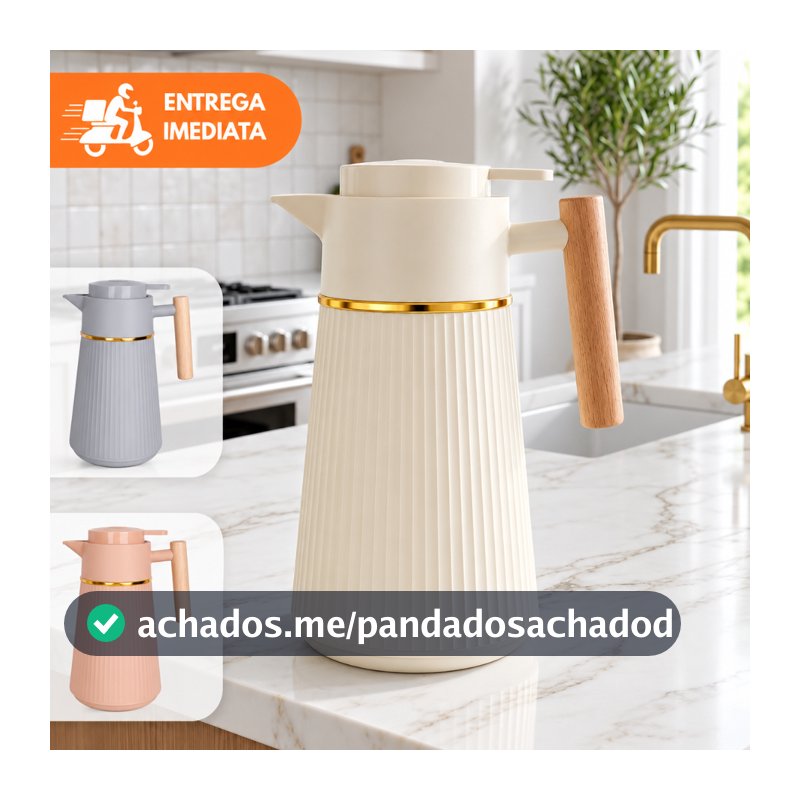 Garrafa Térmica Nórdica Berlim Café 1L Cabo De Madeira Luxo Mesa Posta Canelado Dourado