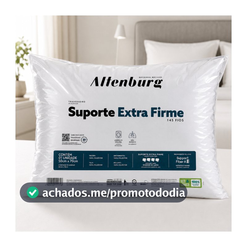 Travesseiro Altenburg Suporte Extra Firme Antialérgico Alto Lavável em Máquina 50 x 70cm