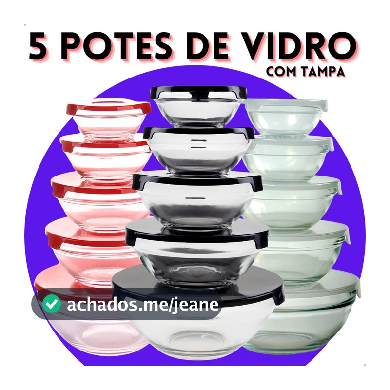 Conjunto Tigela Vidro Bowl Marmita Tampa 5 Peças Herméticos
