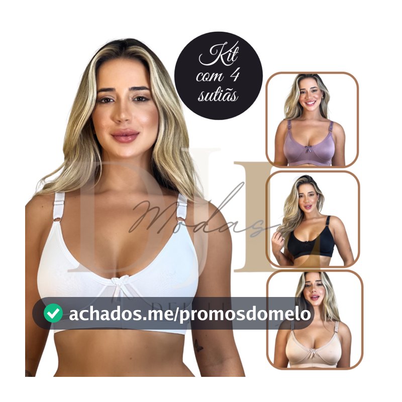 Kit 4 REFORÇADO Sutiãs Sustentação Sem Bojo Alça Larga Soutien Reforçado Microfibra Sutian Varejo