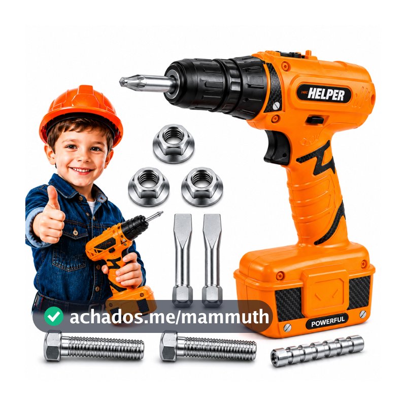 Ferramenta Infantil Parafusadeira Brinquedo Pilha Gira de Verdade