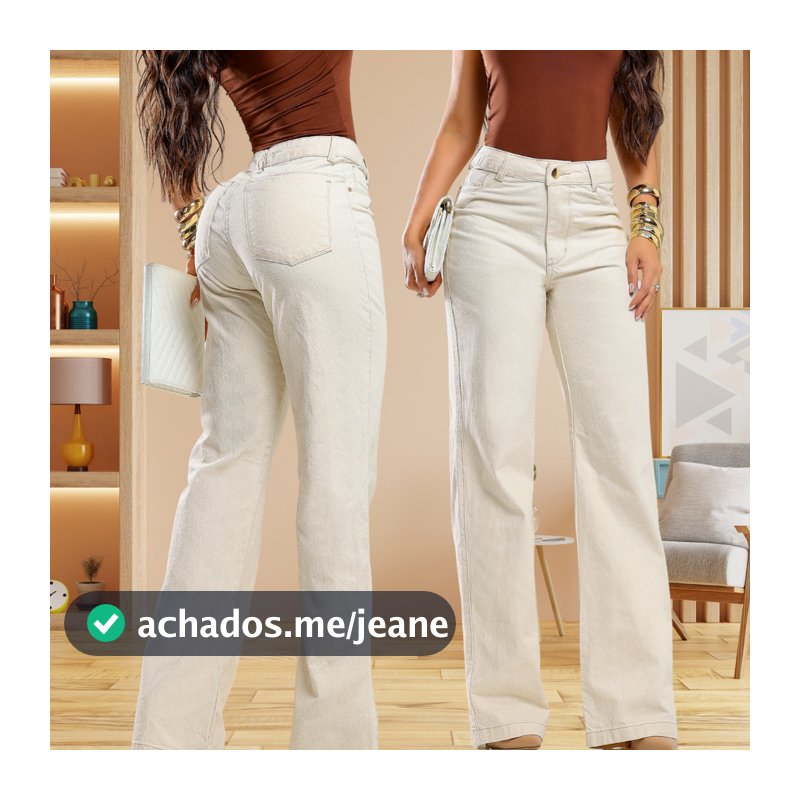 Calça Feminina Wide Leg Areia Delicada 100% algodão Cintura Alta Levanta Bumbum Perfeita
