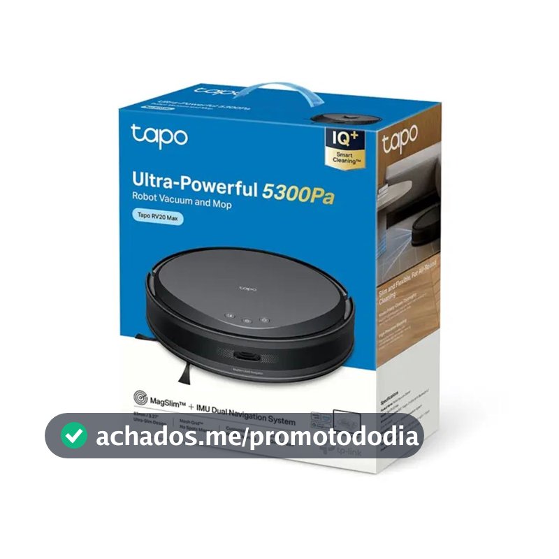 Robô Aspirador De Pó E Mop Tp-link Tapo Rv20 Max  Aspira Passa Pano Hiper Sucção Smart Bivolt Preto
