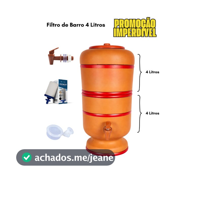 Filtro de Barro 8L total com Vela Tripla Ação Oasis Purificador de Água Natural