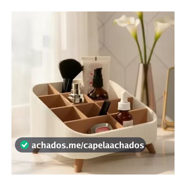 Organizador de Maquiagem com Divisórias Porta Cosméticos Pés Bege Branco Preto Luxo Elegante