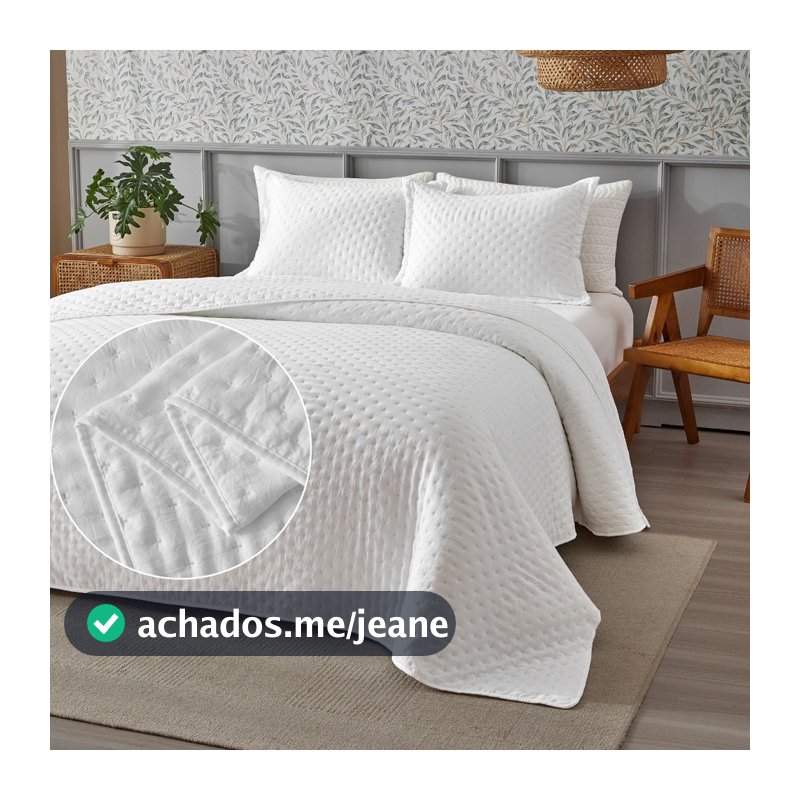 Kit Colcha Cobre Leito 3 Peças 300 Fios Ponto Cruz Macio e Elegante