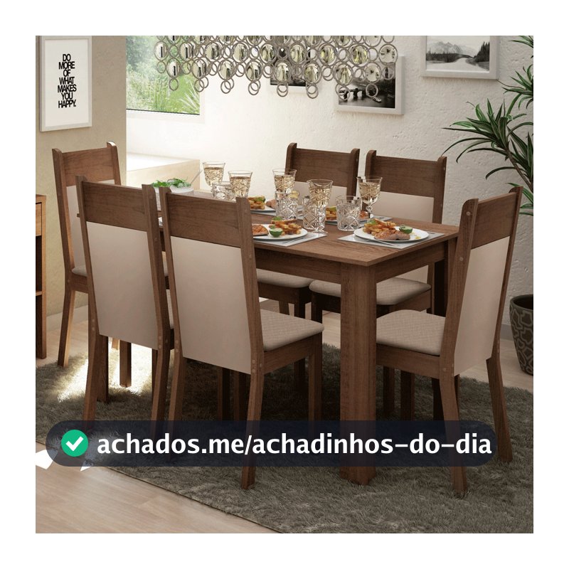 Conjunto Sala Jantar Jaíne Madesa Mesa Tampo de Madeira com 6 Cadeiras Rustic/Crema/Sintético Bege