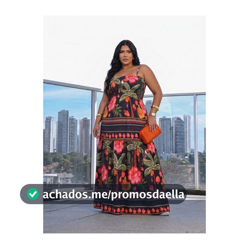 Vestido Longo Plus Size Estampado All Curve Modelador Feminino Verao Florido Primavera Elastico Alça Fina