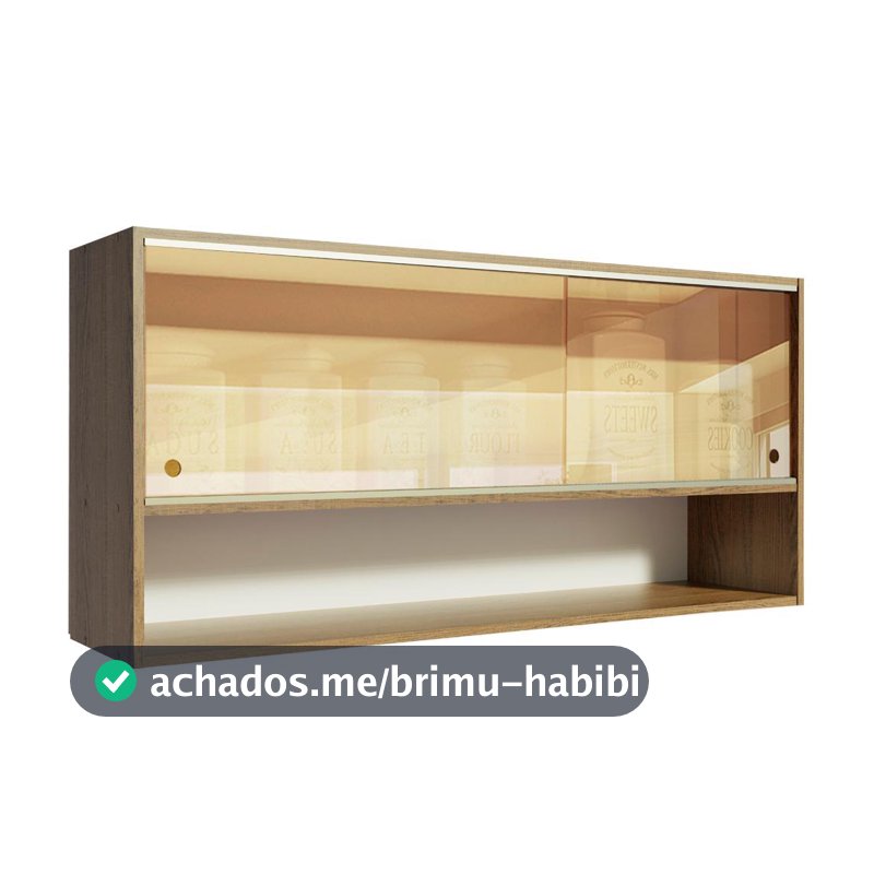 Armário Aéreo Madesa Emilly 2 Portas de Correr de Vidro Reflex com Nicho Aberto - Rustic