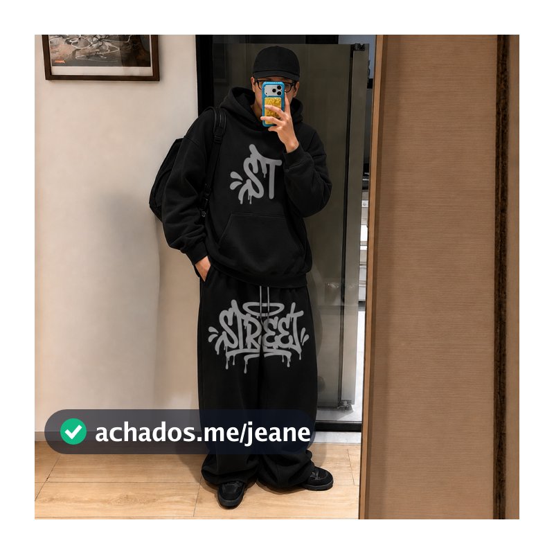 Conjunto Kit Street ST Oversized Flanelado Barra Reta Quentinho Masculino Casual Y2k Aesthetic