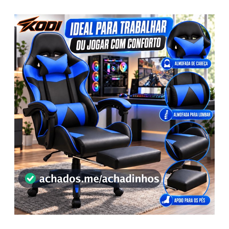 Cadeira Gamer Ergonômica Reclinável com Apoio Para Pés e Rodinhas Confortável para Escritório e Jogos
