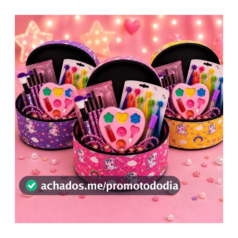 Kit Maquiagem Infantil Completo Com Nécessaire Maleta Unicórnio Menina
