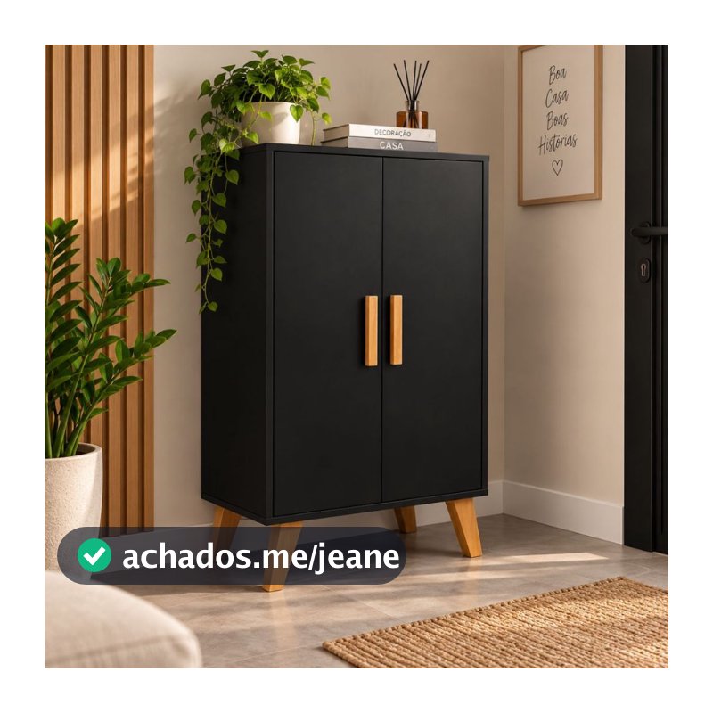 QUEIMA DE ESTOQUE - Armário Preto Multiuso 2 Portas com Prateleiras para Quarto Lavanderia Organizador Sapateira Moderno