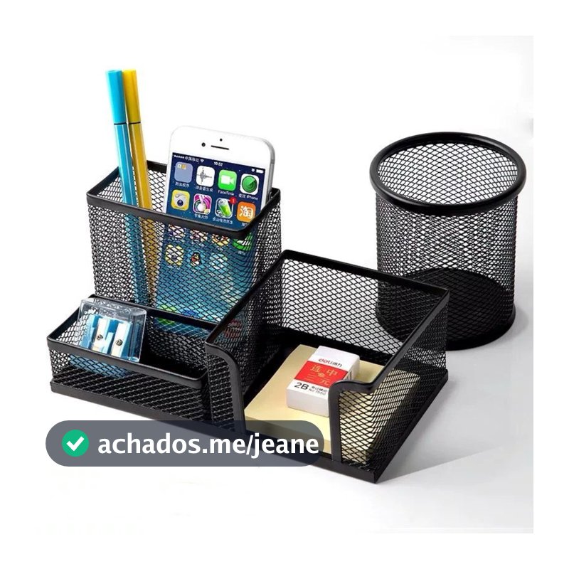 Organizador de Mesa Metal Aramado Para Escritório 3 Divisões Porta Lapís Caneta Clips