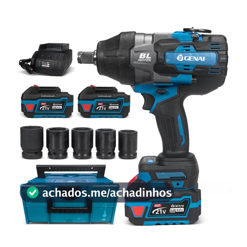 🔥Genai🔥21V Chave de Impacto 3000N.m 1500W Motor Sem Escova - Kit com 2 Baterias e Maleta