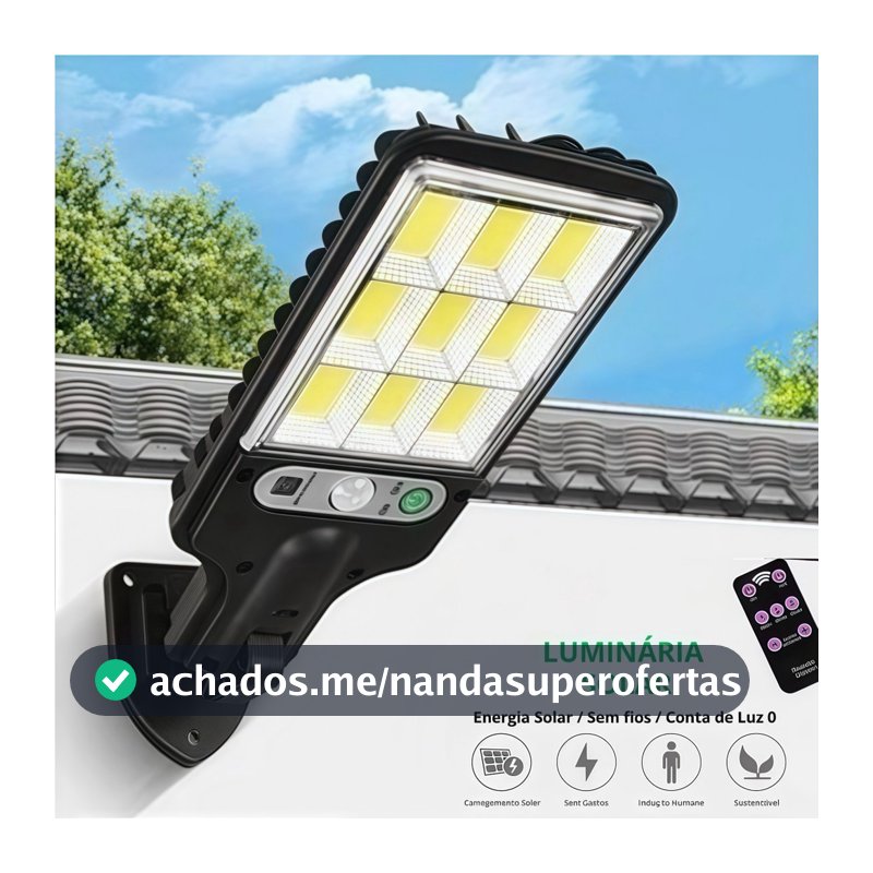 Luminária Solar 108 COB Com Controle Remoto Sensor De Movimento À Prova D'água Refletor Para Jardim E Garagem