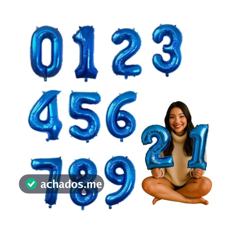 2 Balões Número Azul Metalizado 40cm Decoração Bexiga Festa Aniversário Ano Novo