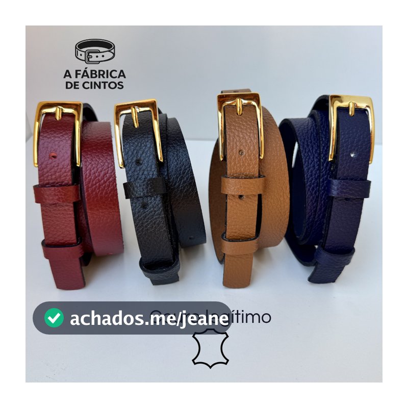 Cinto feminino 100% COURO LEGÍTIMO - fino fivela dourada premium