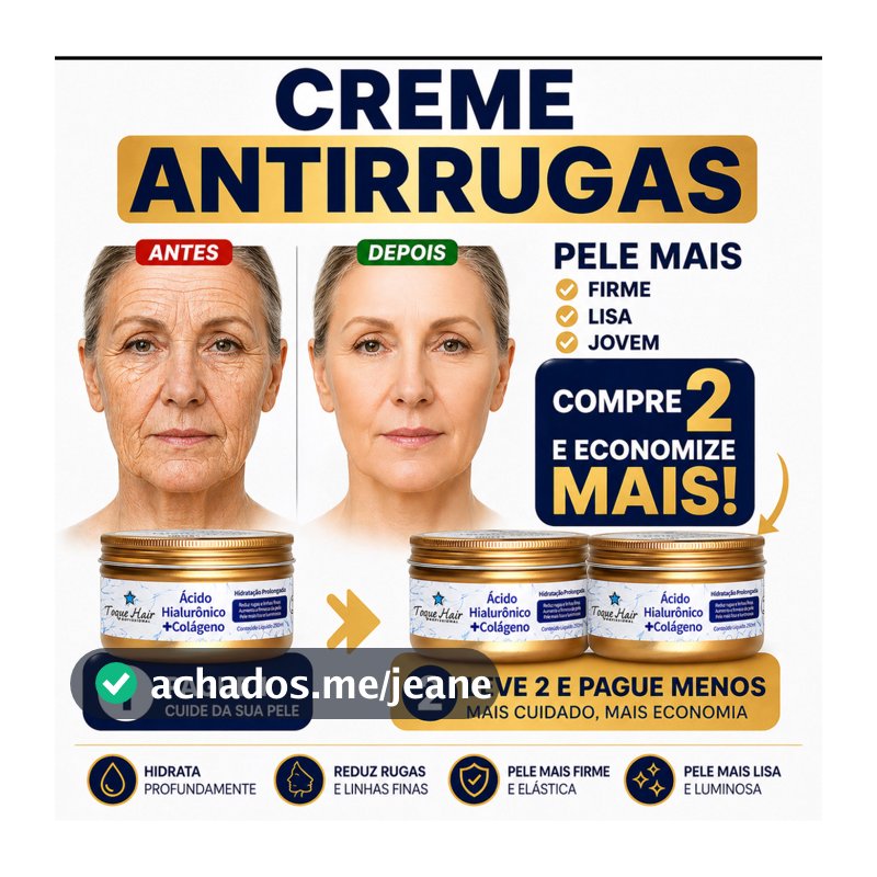 Kit 2 Un. Creme Anti-Idade com Ácido Hialurônico + Colágeno | Hidratação Profunda e Pele Mais Firme