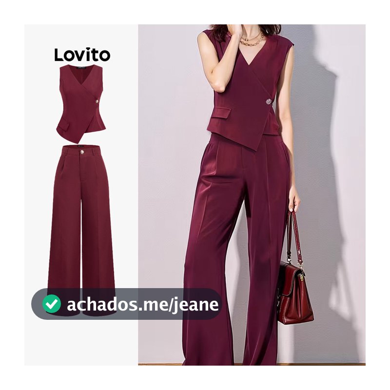 Lovito Elegante Conjunto De Blusa Ou Calça Assimétrica Com Botões Na Cor Bordô Primavera/verão Para Mulheres L165ED1008