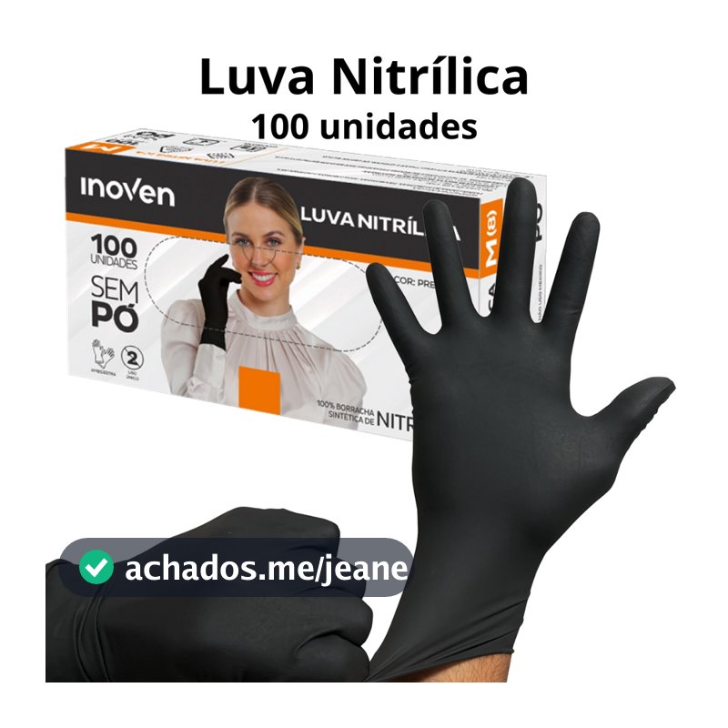 Luva Nitrílica Preta Descartável Sem Pó 100 Unidades Para Uso Profissional