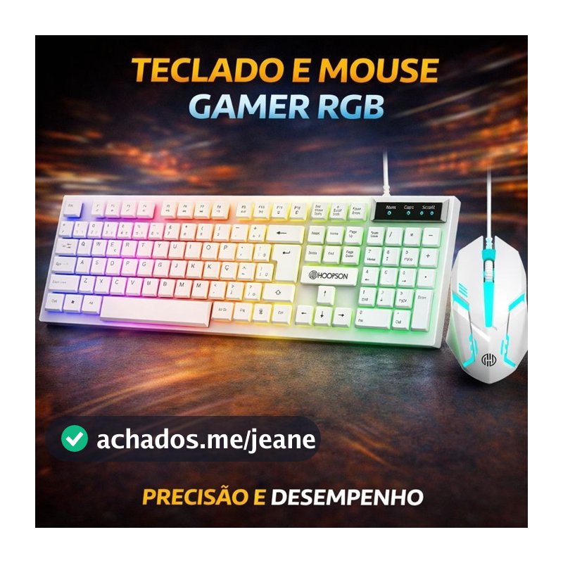 Kit Gamer Teclado + Mouse Branco RGB LED USB ABNT2 profissional– Iluminado, Conforto e Performance