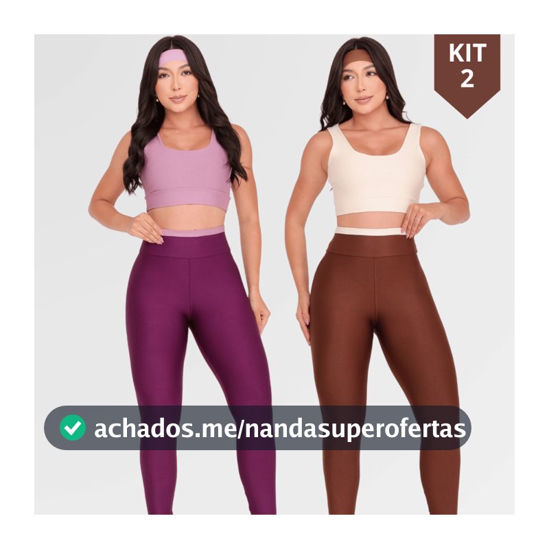 Kit 2 Conjuntos Roupa de Academia Feminina Fitness Bicolor Top Reforçado e Calça Legging