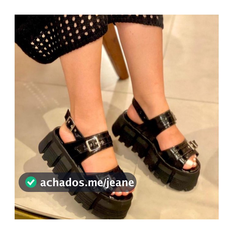 Plataforma Feminina Sandália Alta 5.5 CM Flat Moderna Fivela Verniz KALLYS 0245