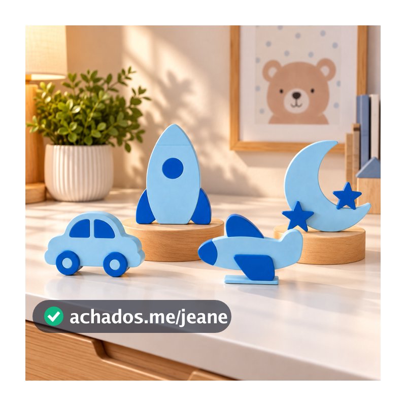 Enfeite Quarto Mesa Festa Aniversario Decoração Infantil Bebe Menino Avião Foguete Carro Lua Prateleira Nicho