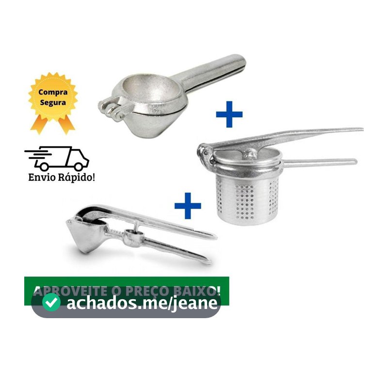 Espremedor de Limão e Amassador de Batata e Triturador de Alho em Alumínio Utensílio Cozinha Pure Suco