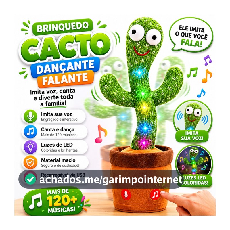 Brinquedo Cacto Dançante Falante Imita Voz Com Musicas Interativo Brinca