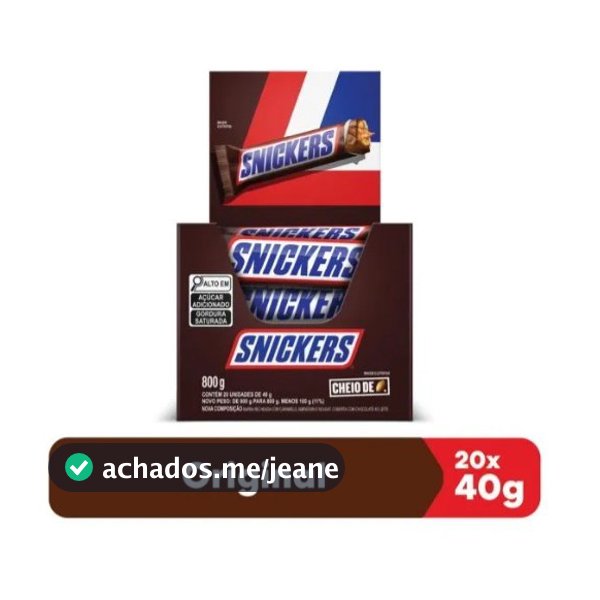 Chocolate Snickers Original Com 20 Unidades De 40g