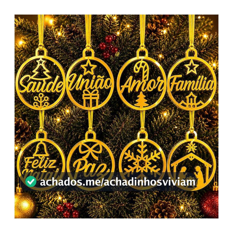 Kit 8 Enfeites de Natal em MDF 8x8 cm – Bolas Natalinas Decorativas para Árvore Paredes Guirlanda