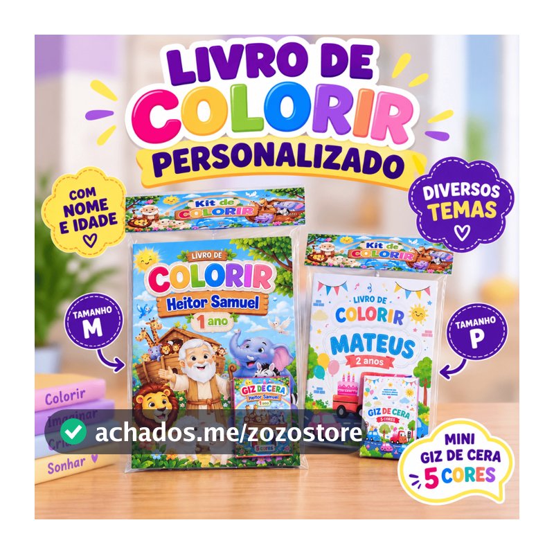 Livro de Colorir Personalizado + Mini Giz de Cera | Lembrancinha Aniversário Festa Infantil | Menino Menina Vários Temas