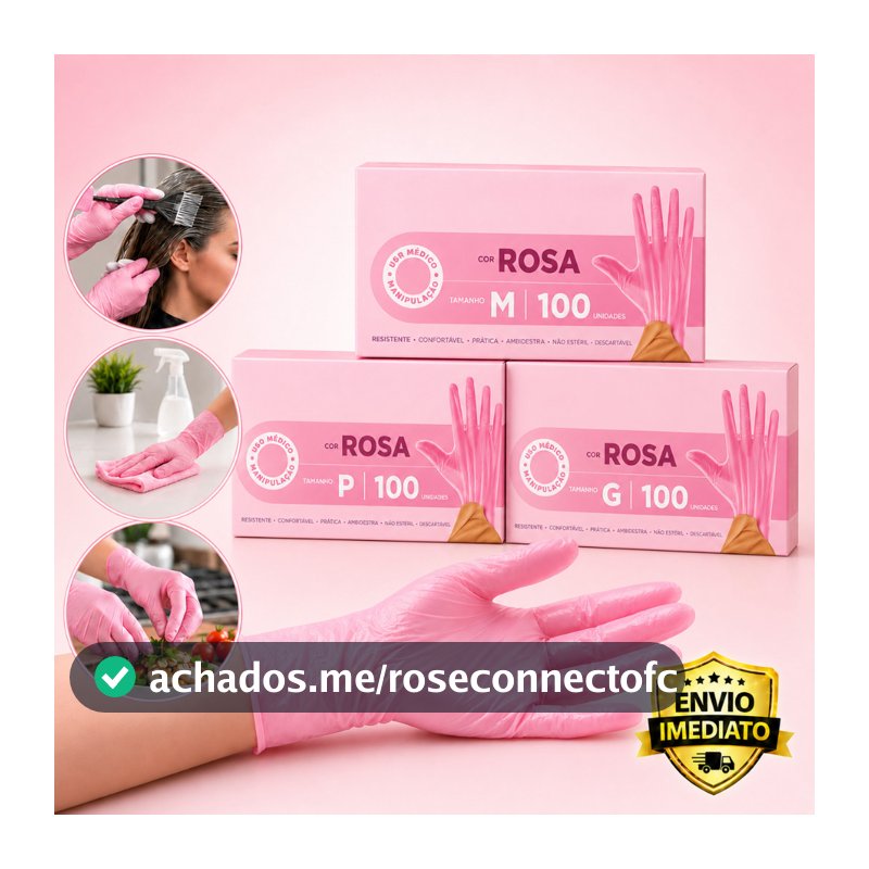 Luva Rosa Newflex Sem Pó com 100 Unidades Tamanho P M G | Descartável | Envio Imediato
