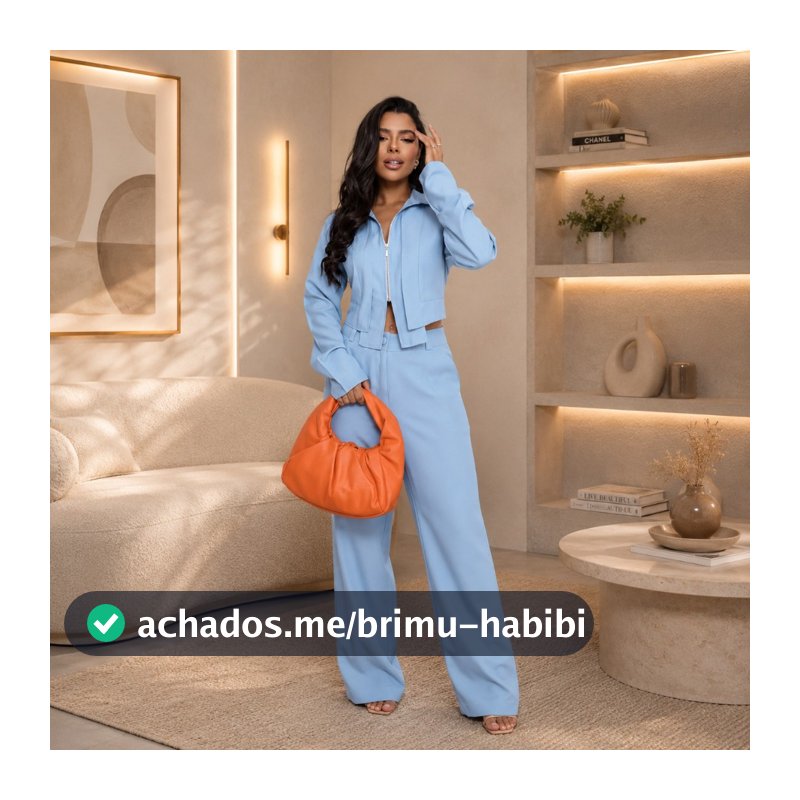 Conjunto Feminino Alfaitaria Marrant  Calça Wide Leg e Jaqueta Manga Longa e Roupa Casual Feminina Outono Inverno Chique
