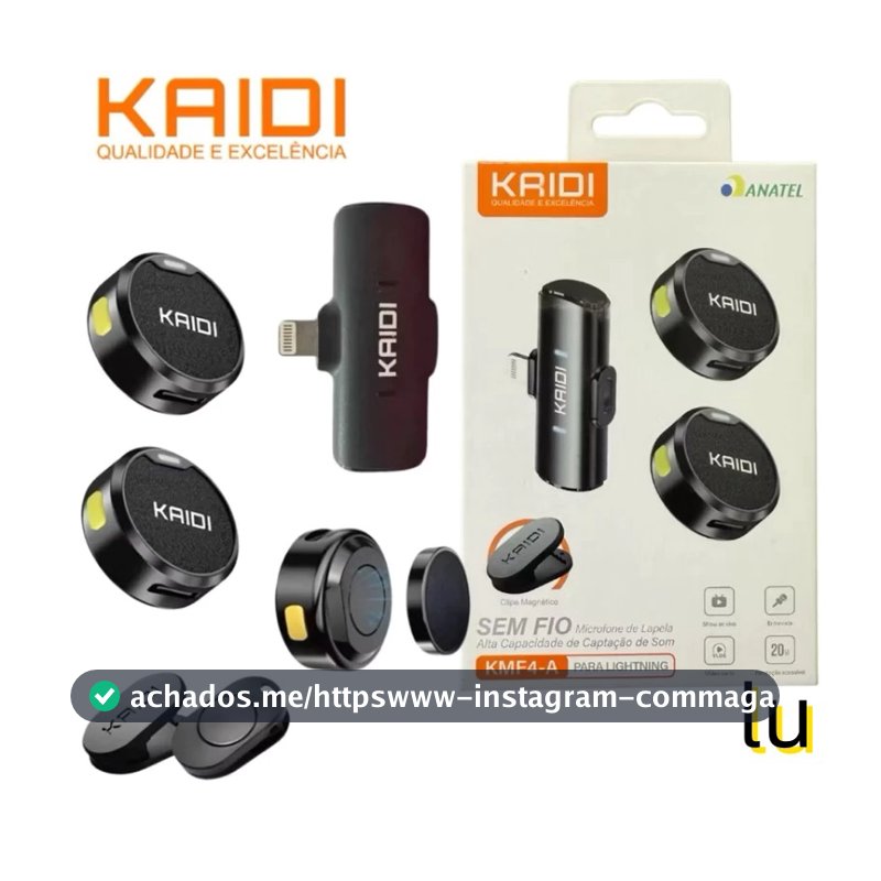 Microfone Lapela Sem Fio Duplo Kaidi Profissional Portátil Gravação Celular iPhone Tipo C Redondo