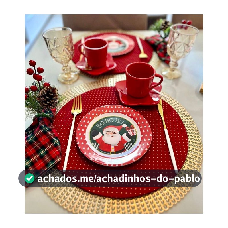 Kit 12 Peças Natal Sousplat + Guardanapos Completo Tricoline 100% Algodão Decoração Mesa Vermelho